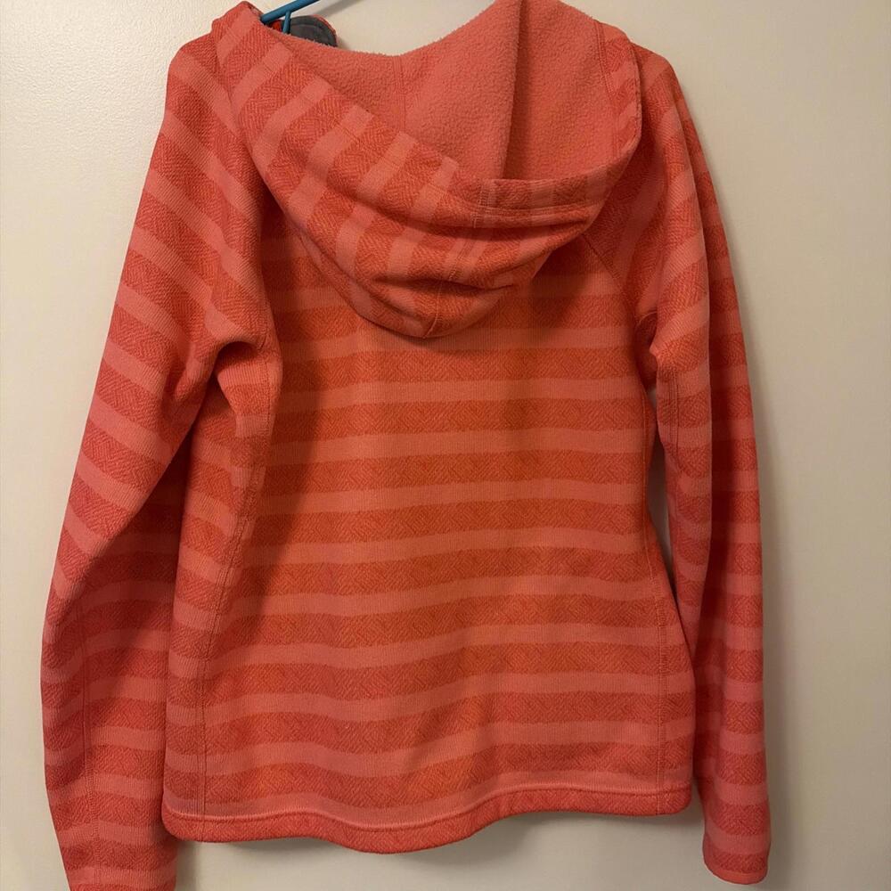 North Face Women’s Hoodie Orange Striped Fleece Lined Pullover Size Large - Picture 8 of 8